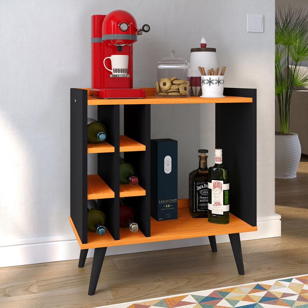 Kit Sala Jantar Cozinha Aparador Baden Adega Nicho Buffet Linea 2 Portas Puxador Concha Cantinho Café Preto/Cinamomo - Lojas RPM