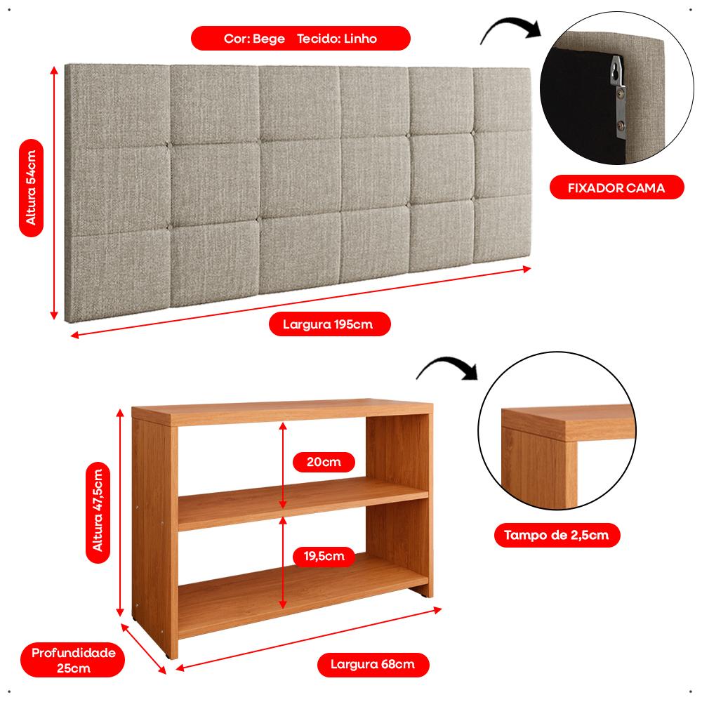 Kit Sapateira Compacta Assento Banquinho Quarto Cinamomo Cabeceira Cama Box King Size 1,95 Bege Linho - Lojas RPM
