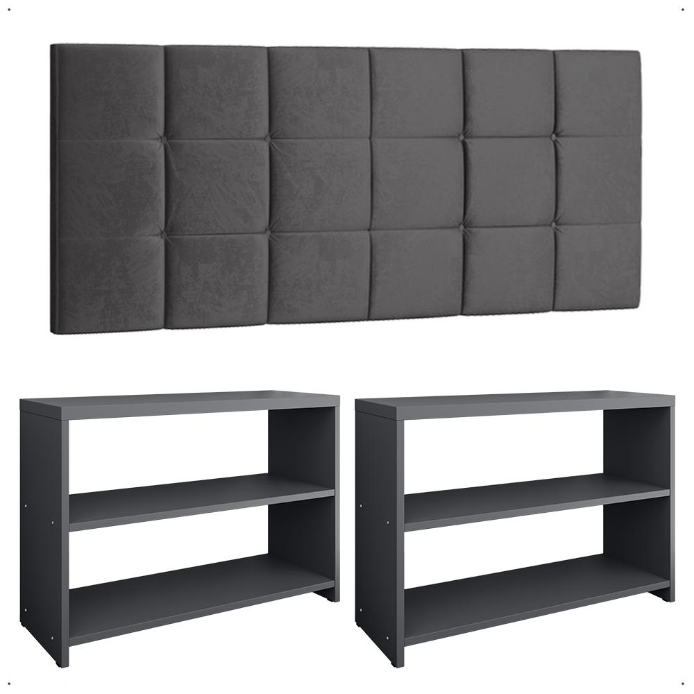 Kit Sapateira Compacta Assento Banquinho Quarto Cinza Cabeceira Cama Box King Size 1,95 Suede - Lojas RPM