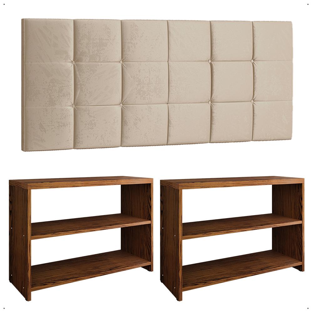 Kit Sapateira Compacta Assento Banquinho Quarto Freijó Cabeceira Cama Box King Size 1,95 Areia Suede - Lojas RPM