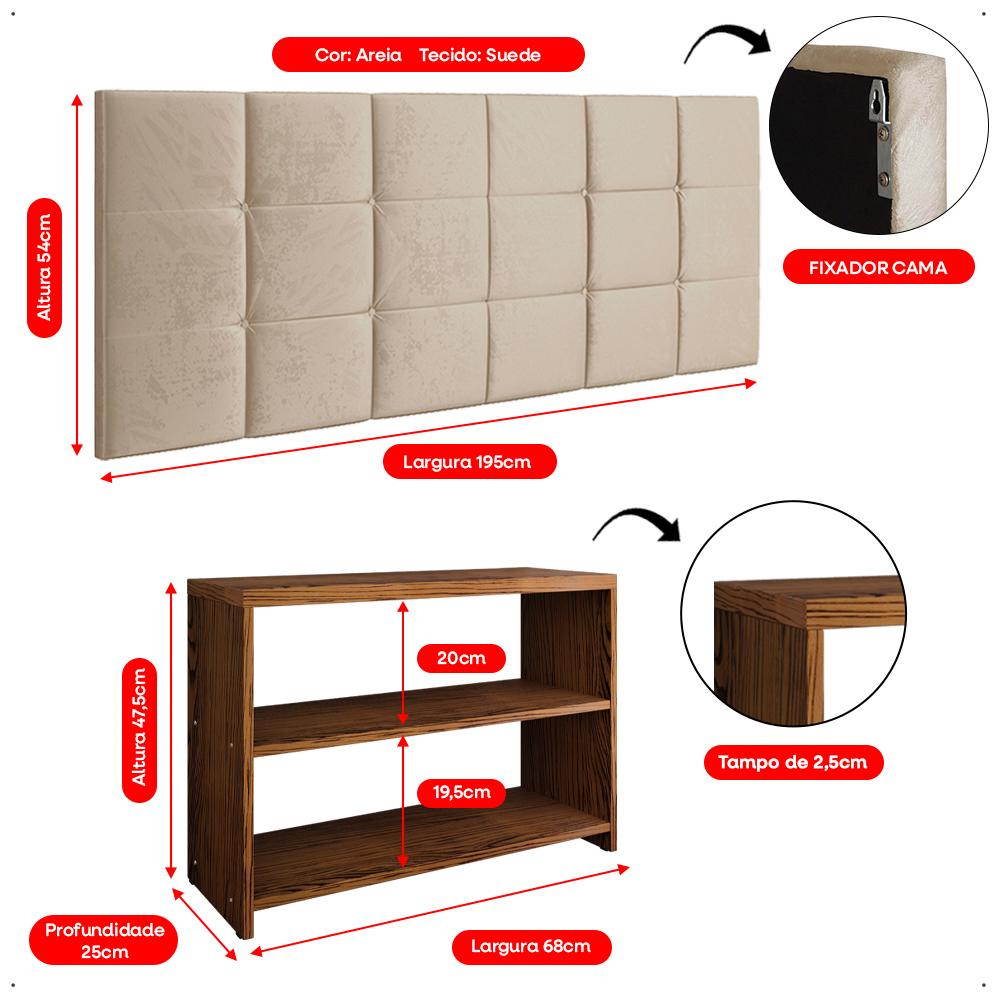 Kit Sapateira Compacta Assento Banquinho Quarto Freijó Cabeceira Cama Box King Size 1,95 Areia Suede - Lojas RPM