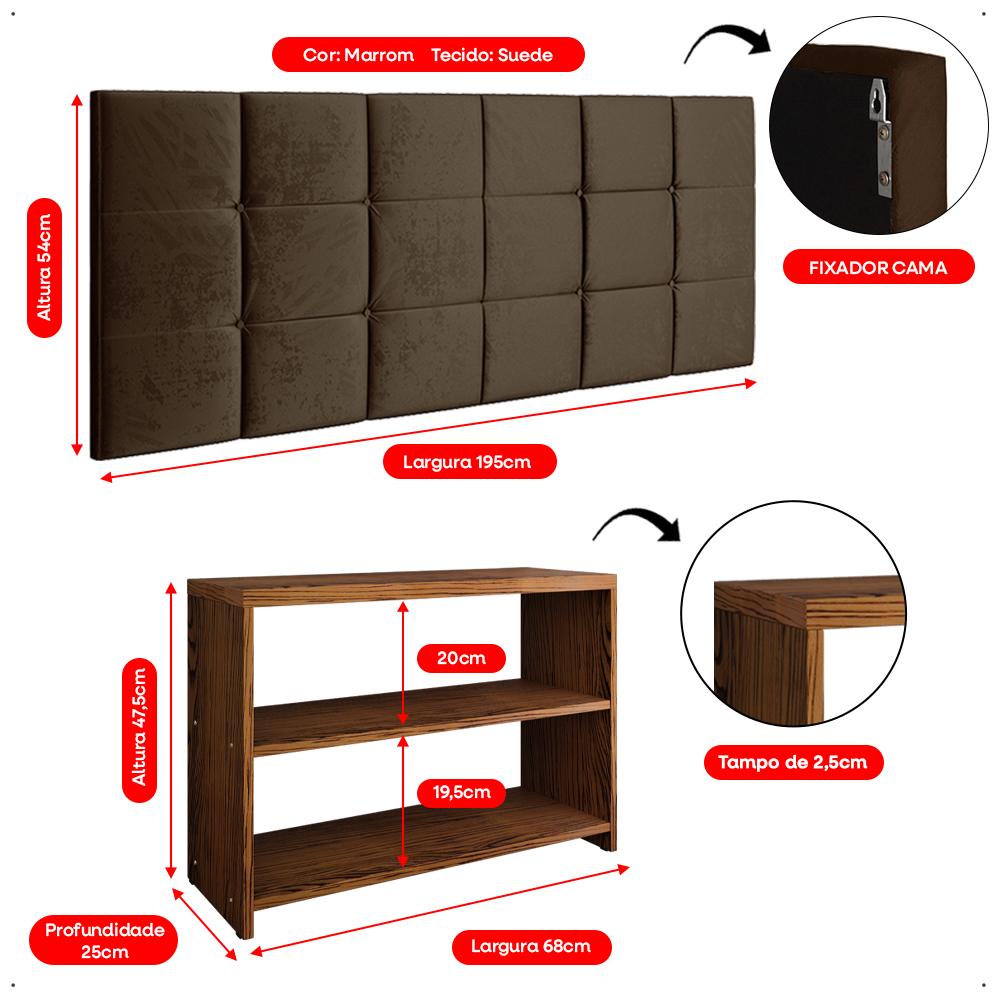 Kit Sapateira Compacta Assento Banquinho Quarto Freijó Cabeceira Cama Box King Size 1,95 Marrom Suede - Lojas RPM