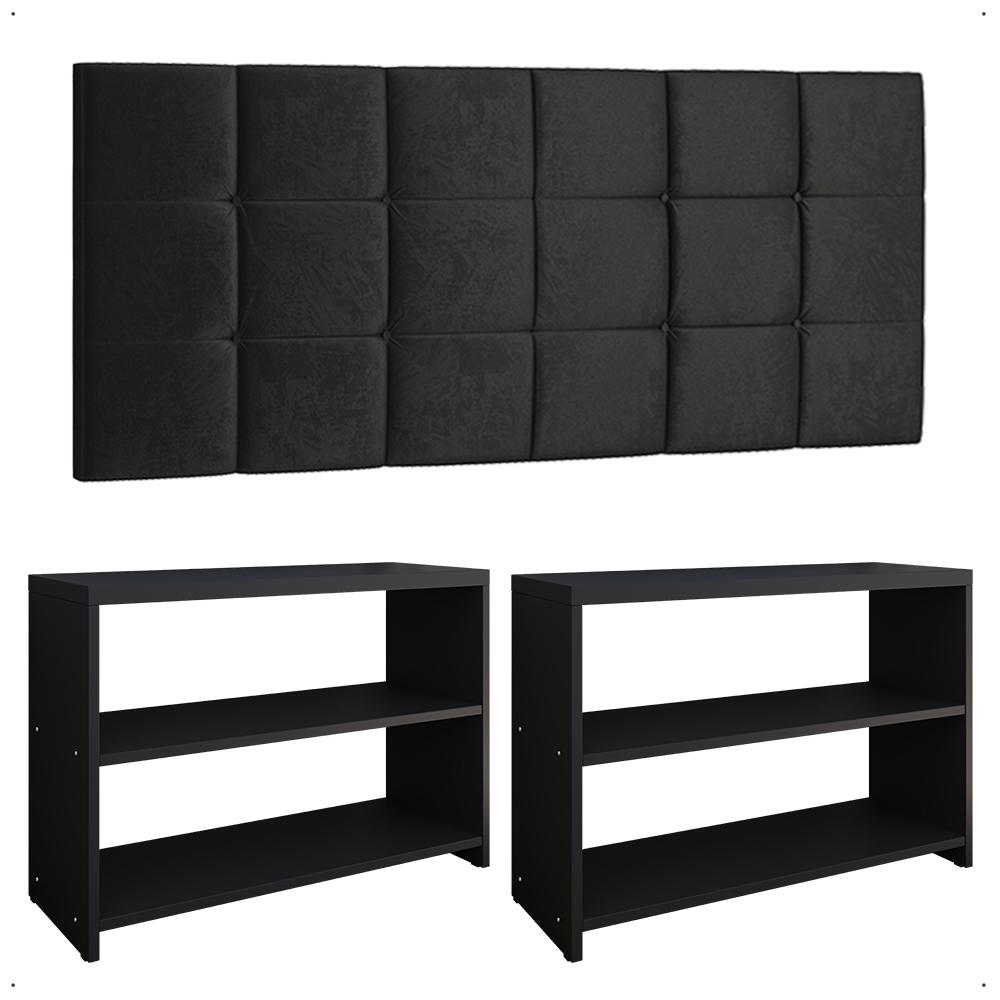 Kit Sapateira Compacta Assento Banquinho Quarto Preto Cabeceira Cama Box King Size 1,95 Suede - Lojas RPM