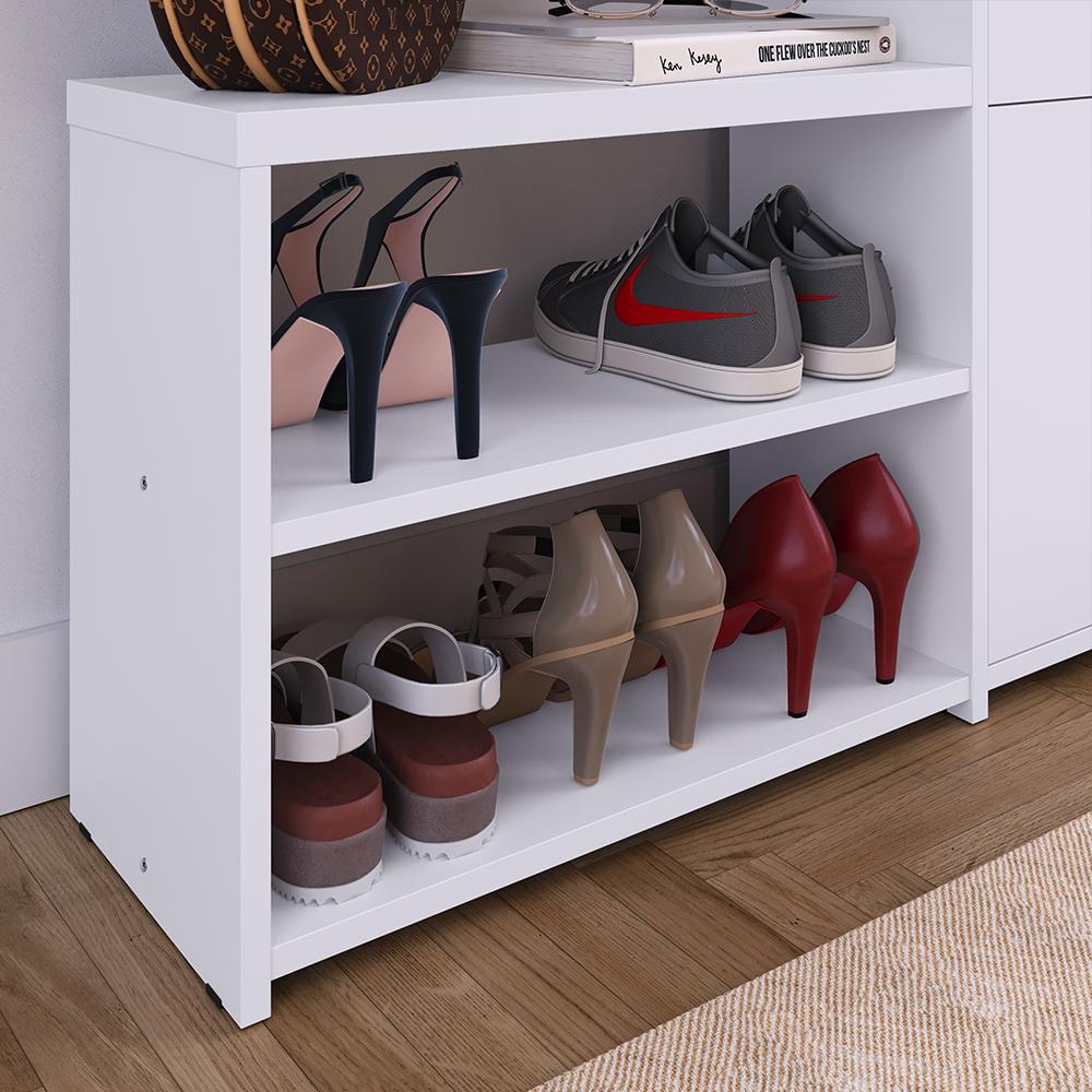 Kit Sapateira Milano Closet Prateleira Organizadora Calçados Banquinho Hall Entrada Gaveta Basculante Branco - Lojas RPM