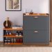 Kit Sapateira Milano Closet Prateleira Organizadora Calçados Banquinho Hall Entrada Gaveta Basculante Cinza/Cinamomo - Lojas RPM