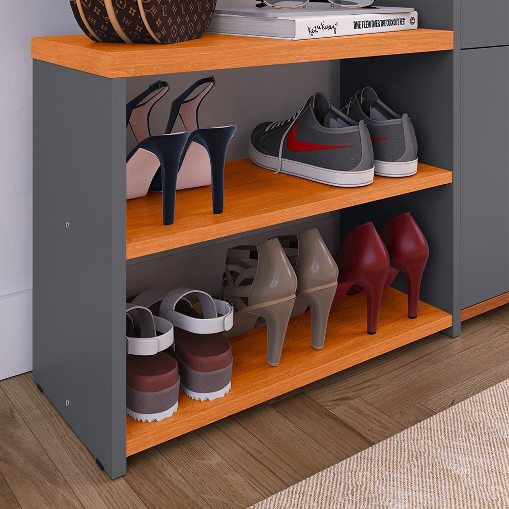 Kit Sapateira Milano Closet Prateleira Organizadora Calçados Banquinho Hall Entrada Gaveta Basculante Cinza/Cinamomo - Lojas RPM