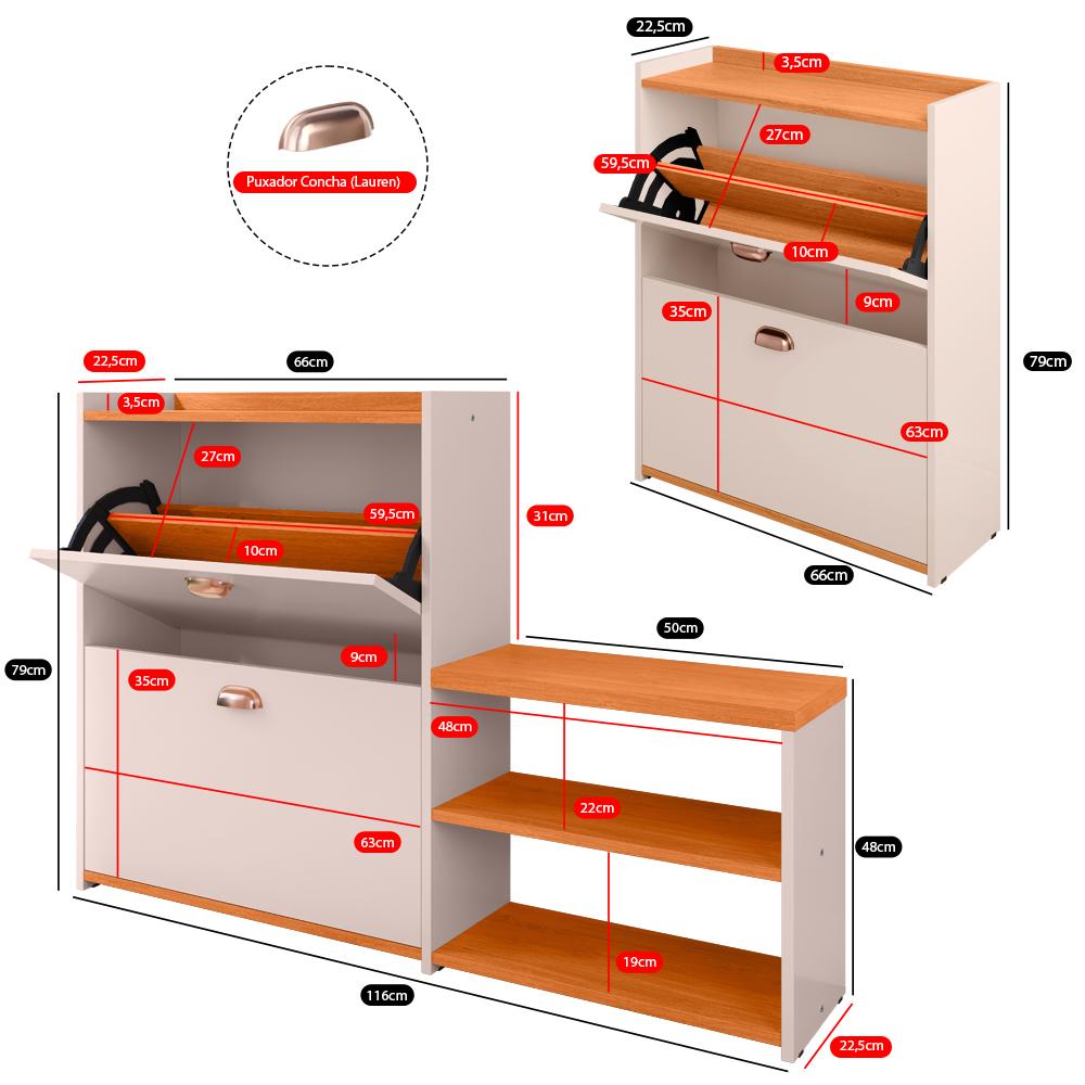 Kit Sapateira Milano Closet Prateleira Organizadora Calçados Banquinho Hall Entrada Gaveta Basculante Off White/Cinamomo - Lojas RPM
