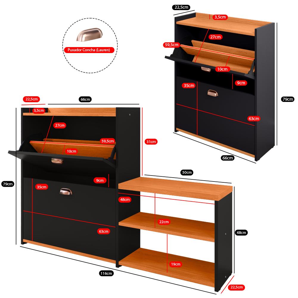 Kit Sapateira Milano Closet Prateleira Organizadora Calçados Banquinho Hall Entrada Gaveta Basculante Preto/Cinamomo - Lojas RPM