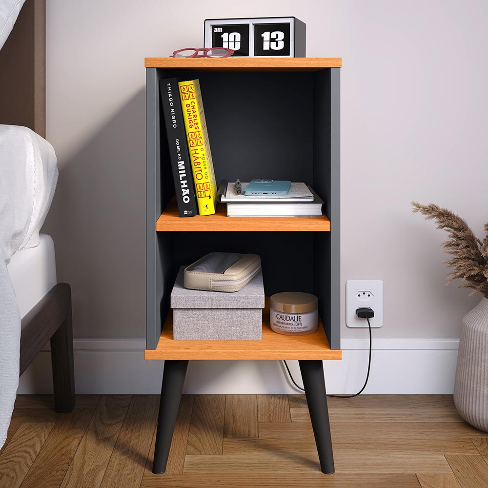 Mesa Cabeceira Charme Mesinha Lateral Cama Box Nicho Prateleira Organizadora Decoração Quarto Cinza/Cinamomo - Lojas RPM