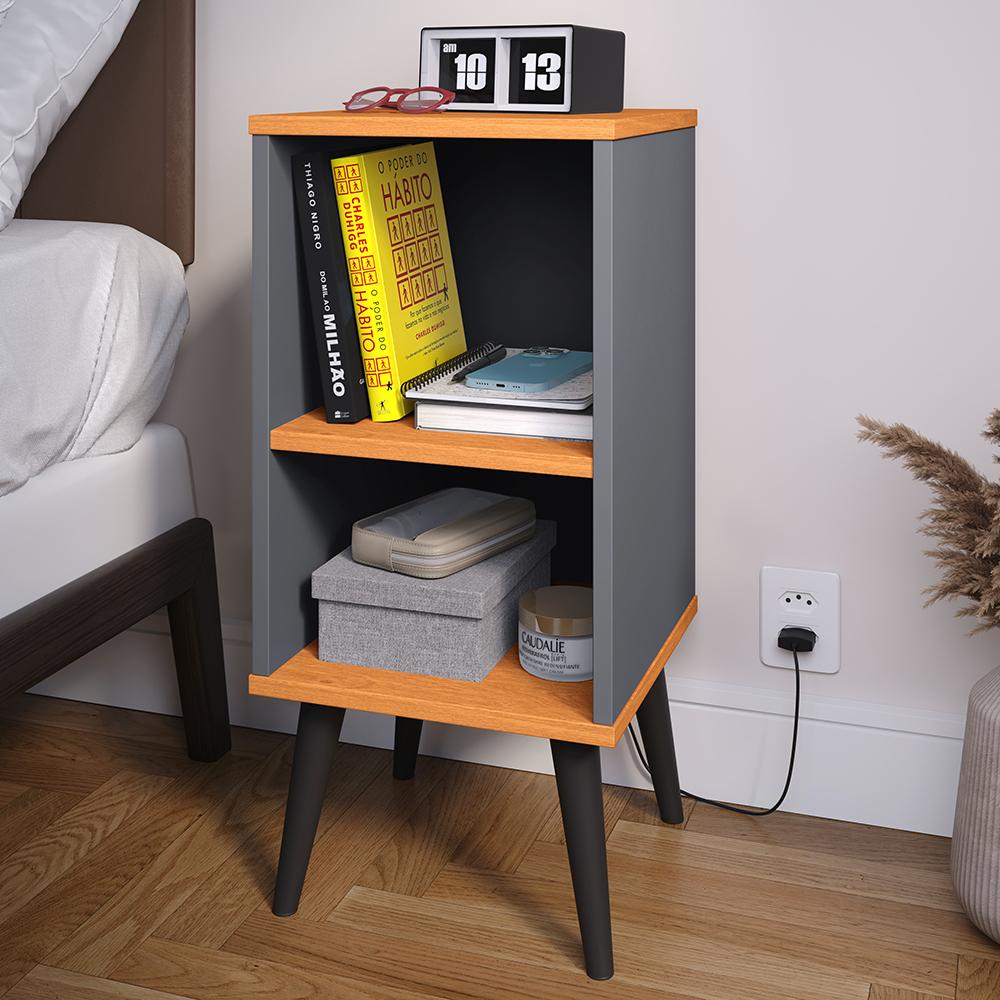 Mesa Cabeceira Charme Mesinha Lateral Cama Box Nicho Prateleira Organizadora Decoração Quarto Cinza/Cinamomo - Lojas RPM