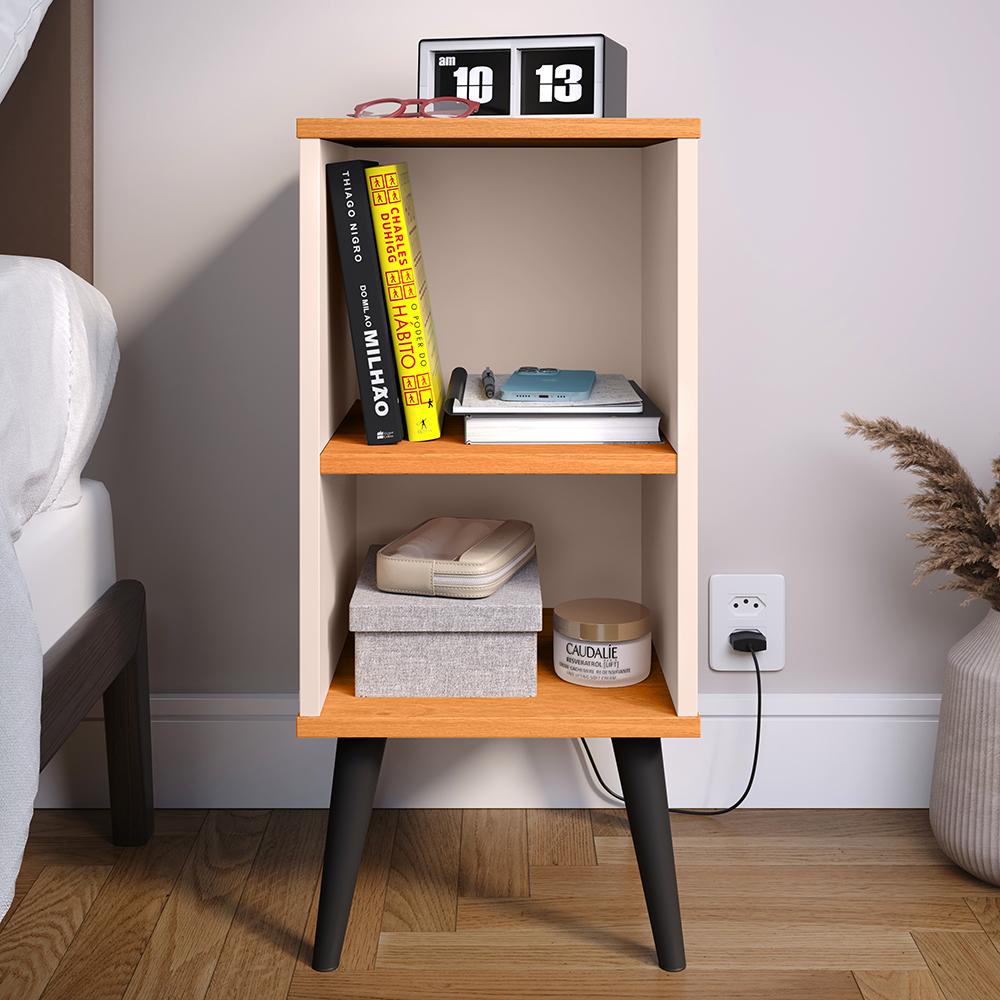 Mesa Cabeceira Charme Mesinha Lateral Cama Box Nicho Prateleira Organizadora Decoração Quarto Off White/Cinamomo - Lojas RPM
