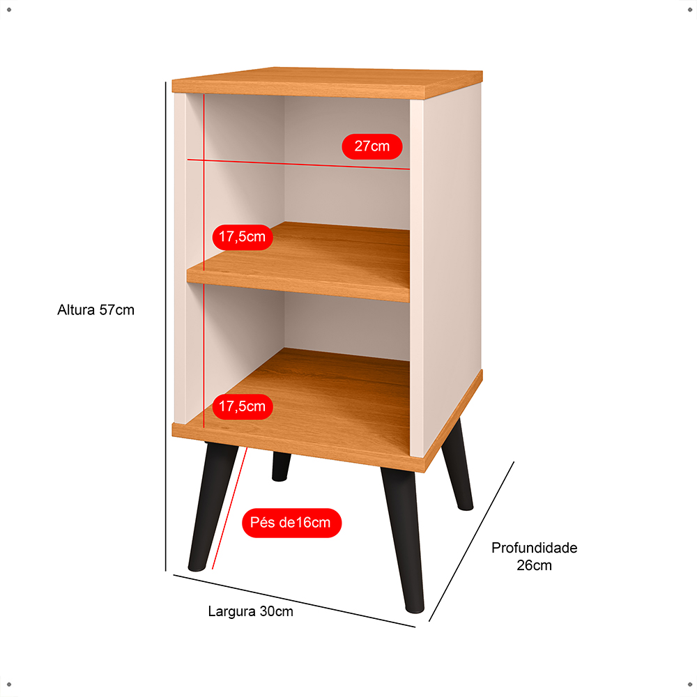 Mesa Cabeceira Charme Mesinha Lateral Cama Box Nicho Prateleira Organizadora Decoração Quarto Off White/Cinamomo - Lojas RPM