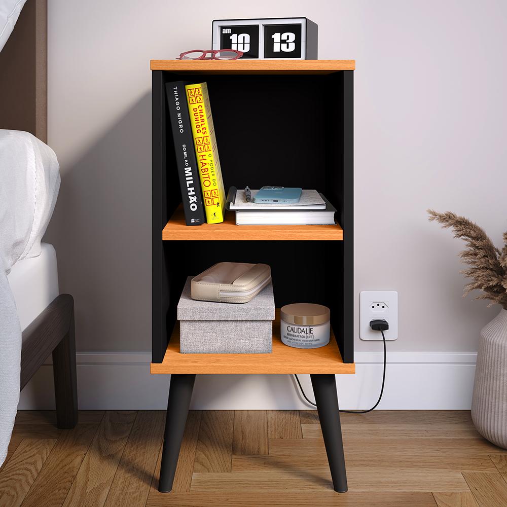 Mesa Cabeceira Charme Mesinha Lateral Cama Box Nicho Prateleira Organizadora Decoração Quarto Preto/Cinamomo - Lojas RPM