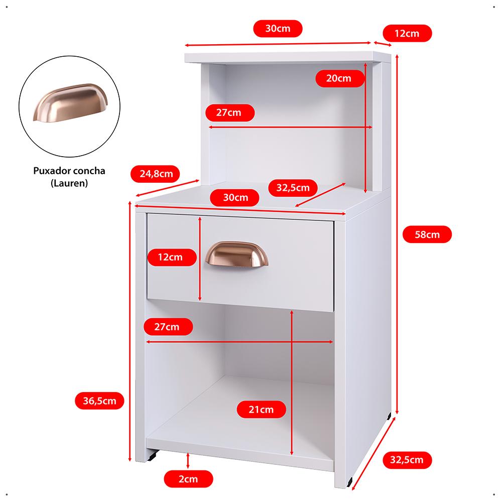 Mesa Cabeceira Cléo Branco 1 Gaveta Organizadora Puxador Concha Nicho Prateleira Suspensa Decoração Lateral Cama - Lojas RPM