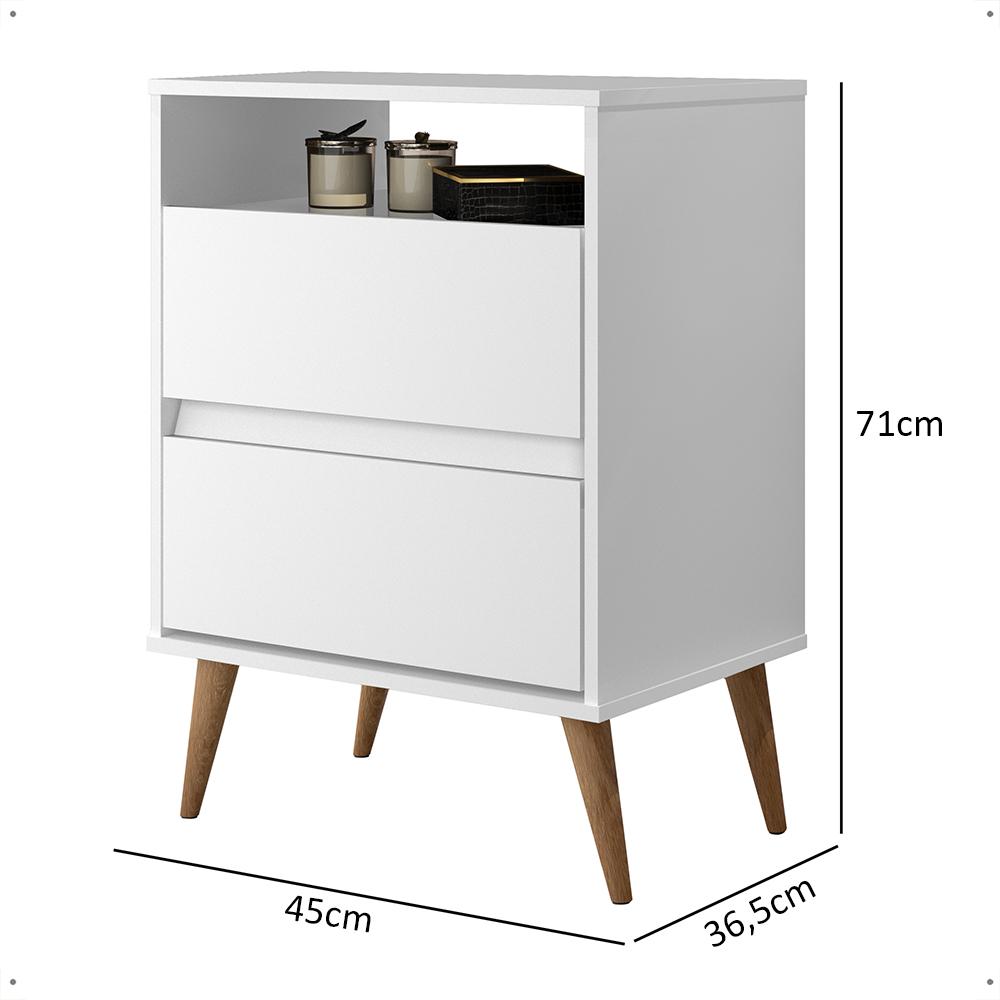 Mesa Cabeceira Lotus 2 Gavetas Nicho Porta Objetos Pés Palito Madeira Decoração Quarto Branco - Lojas RPM