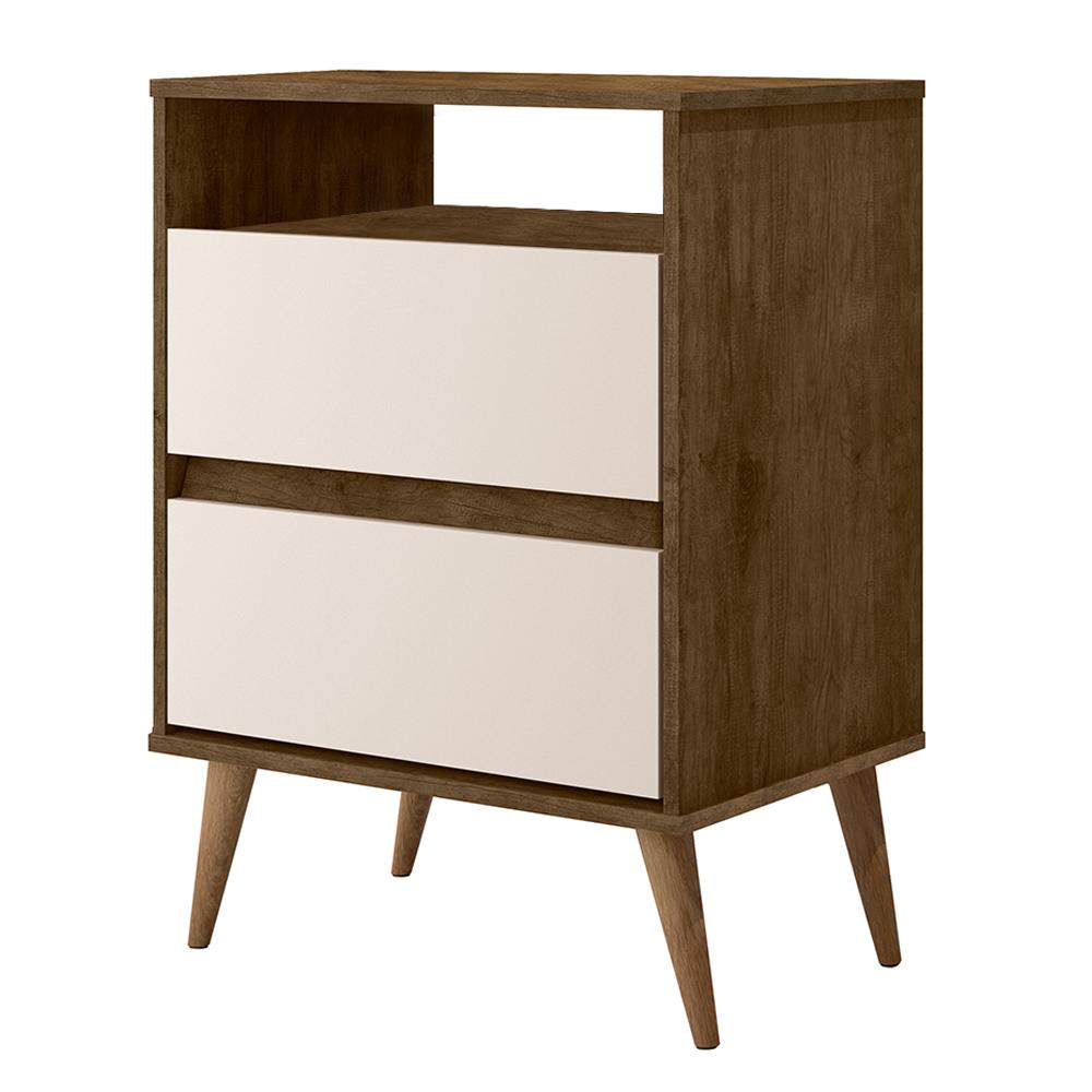 Mesa Cabeceira Lotus 2 Gavetas Nicho Porta Objetos Pés Palito Madeira Decoração Quarto Jequitibá/Off White - Lojas RPM