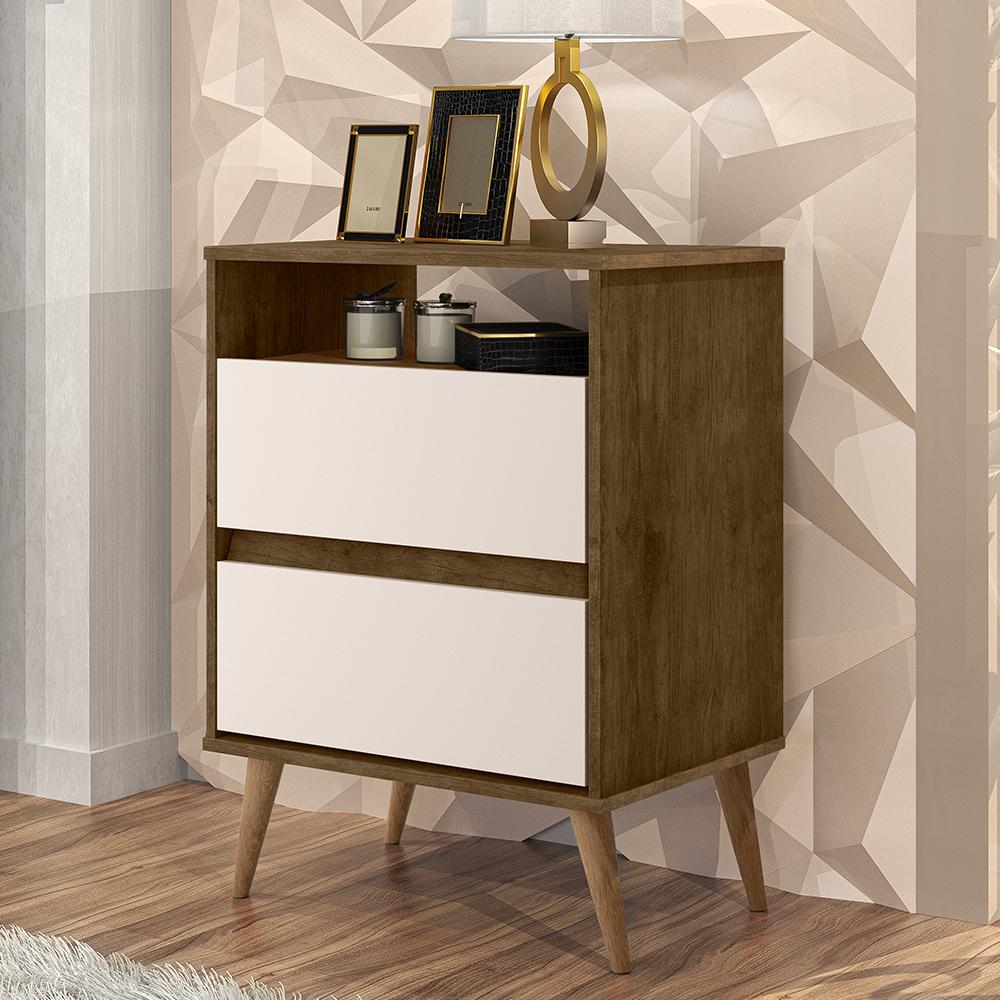 Mesa Cabeceira Lotus 2 Gavetas Nicho Porta Objetos Pés Palito Madeira Decoração Quarto Jequitibá/Off White - Lojas RPM