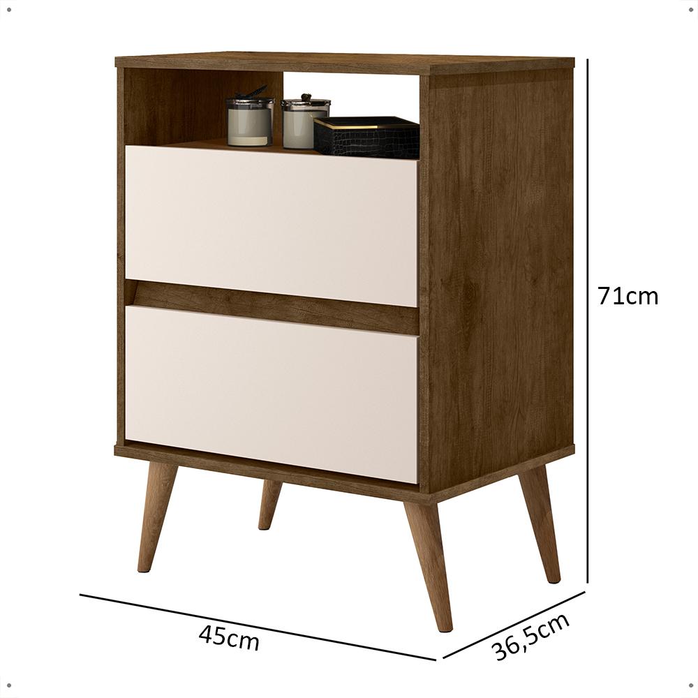 Mesa Cabeceira Lotus 2 Gavetas Nicho Porta Objetos Pés Palito Madeira Decoração Quarto Jequitibá/Off White - Lojas RPM