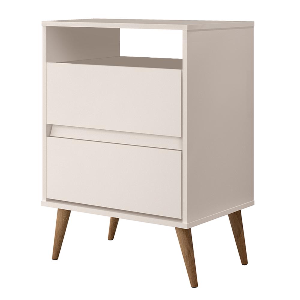 Mesa Cabeceira Lotus 2 Gavetas Nicho Porta Objetos Pés Palito Madeira Decoração Quarto Off White - Lojas RPM