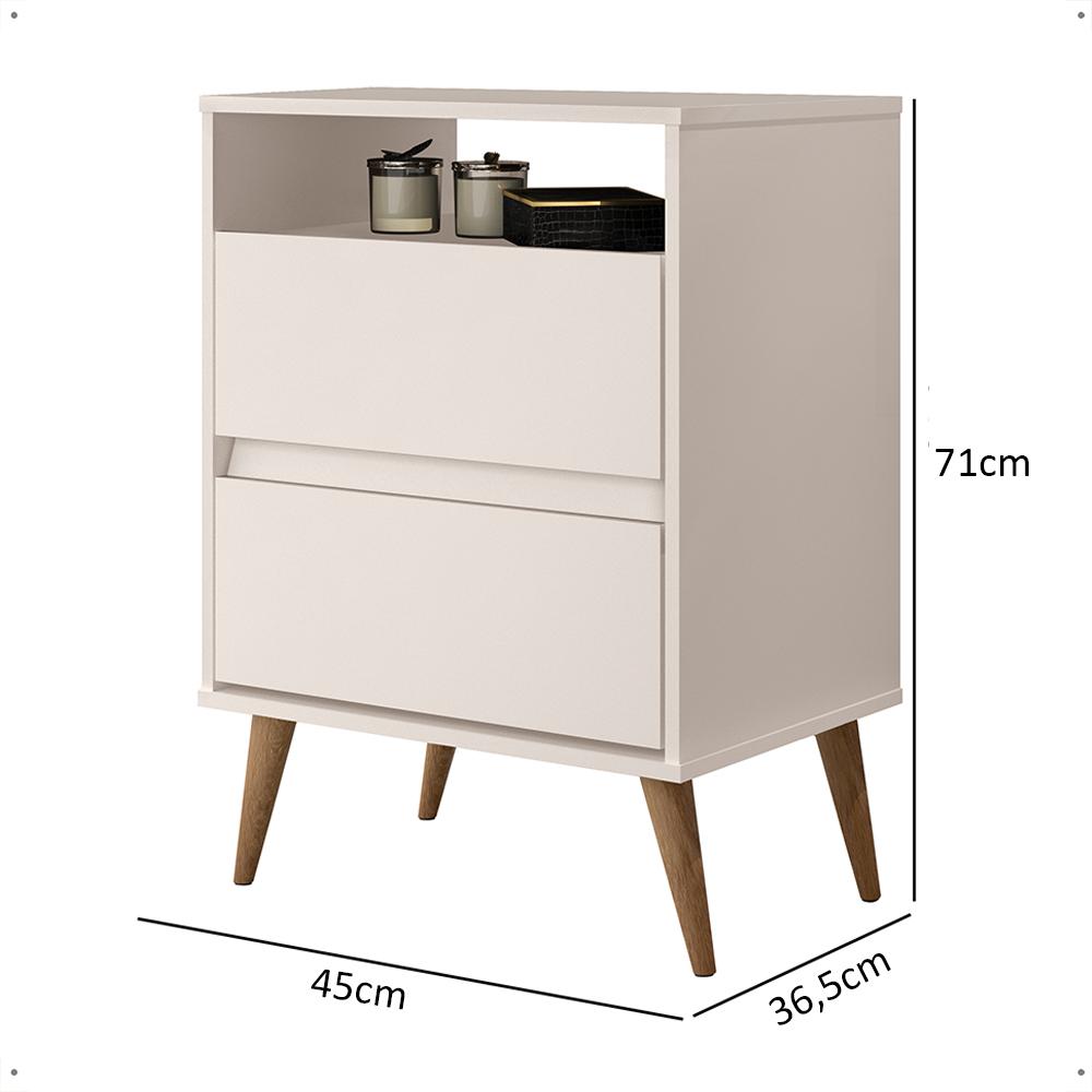 Mesa Cabeceira Lotus 2 Gavetas Nicho Porta Objetos Pés Palito Madeira Decoração Quarto Off White - Lojas RPM
