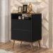 Mesa Cabeceira Lotus 2 Gavetas Nicho Porta Objetos Pés Palito Madeira Decoração Quarto Preto/Jequitibá - Lojas RPM