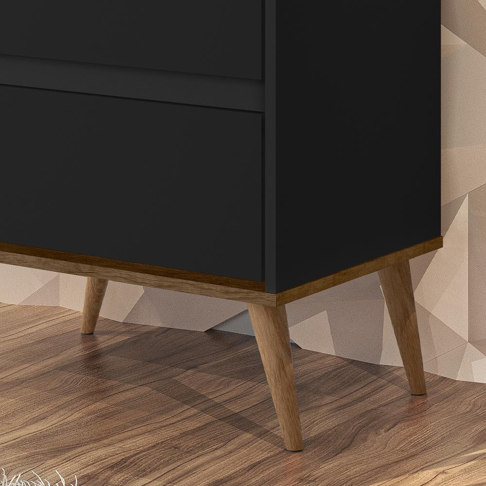 Mesa Cabeceira Lotus 2 Gavetas Nicho Porta Objetos Pés Palito Madeira Decoração Quarto Preto/Jequitibá - Lojas RPM