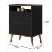 Mesa Cabeceira Lotus 2 Gavetas Nicho Porta Objetos Pés Palito Madeira Decoração Quarto Preto/Jequitibá - Lojas RPM