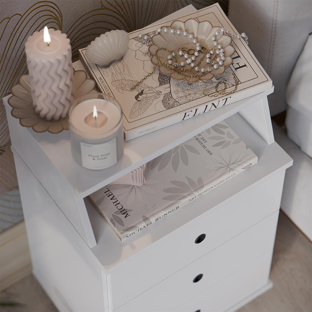 Mesa Cabeceira Luxo New 3 Gavetas Organizadoras Nicho Decorativo Mesinha Quarto Casal Solteiro Branco - Lojas RPM