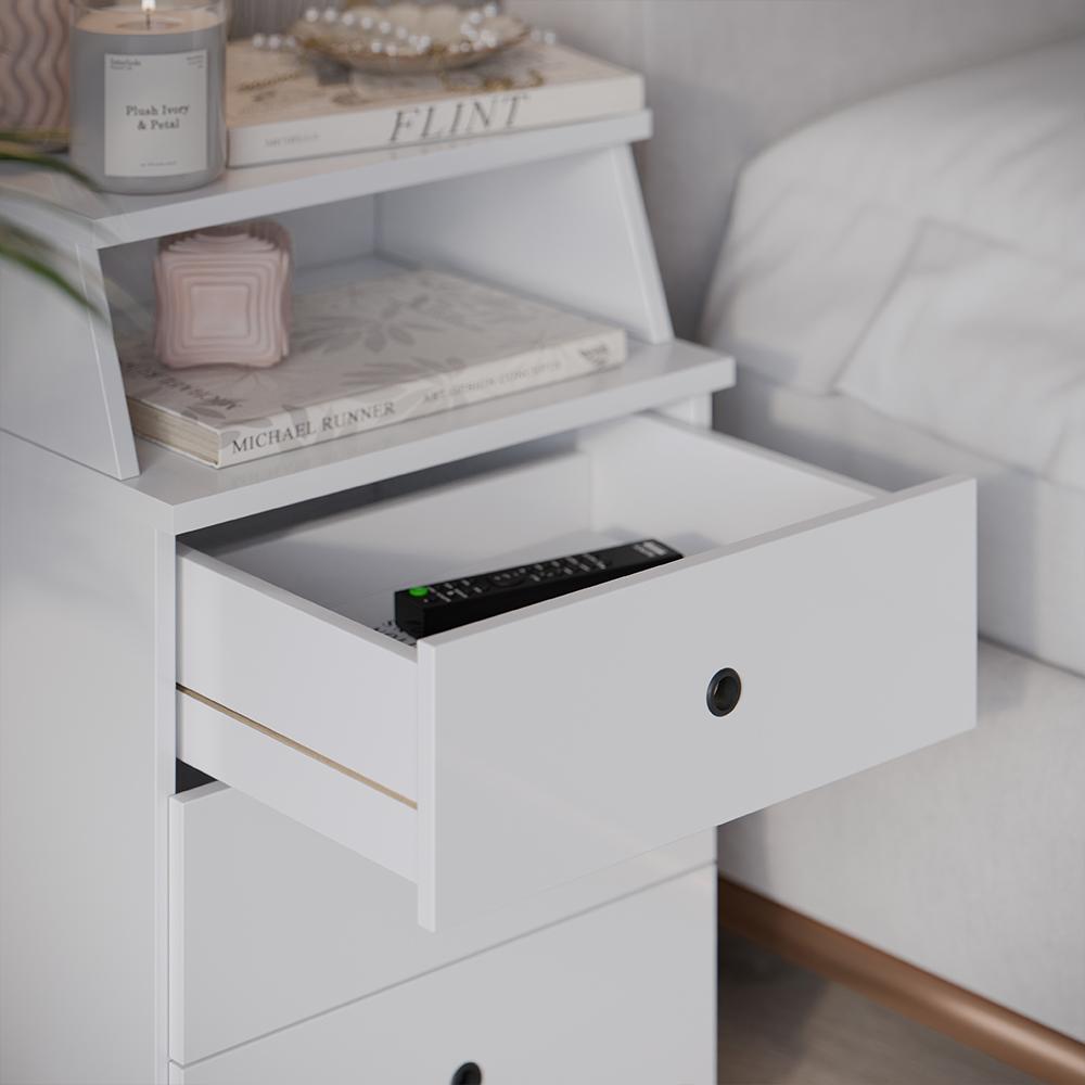 Mesa Cabeceira Luxo New 3 Gavetas Organizadoras Nicho Decorativo Mesinha Quarto Casal Solteiro Branco - Lojas RPM