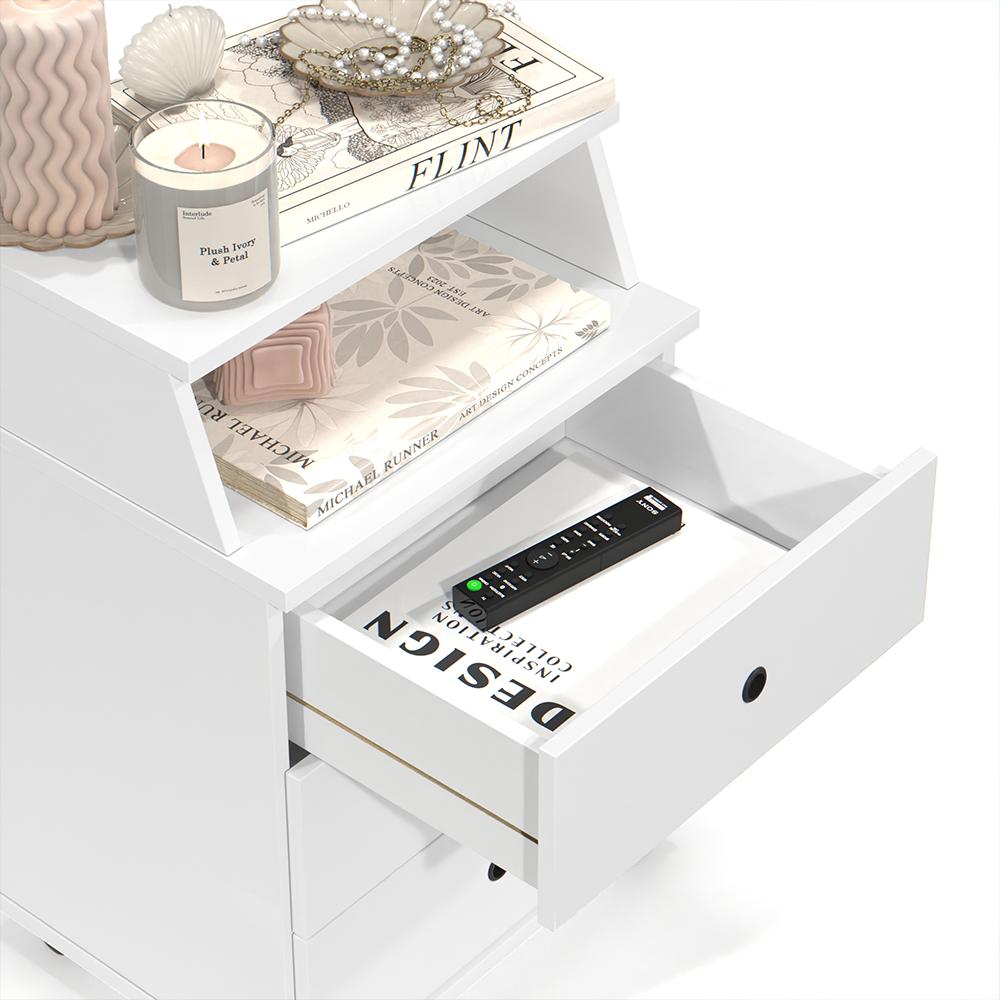 Mesa Cabeceira Luxo New 3 Gavetas Organizadoras Nicho Decorativo Mesinha Quarto Casal Solteiro Branco - Lojas RPM