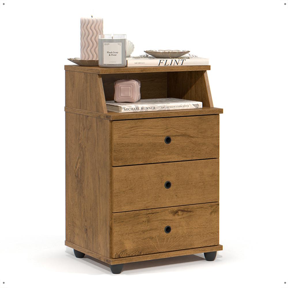 Mesa Cabeceira Luxo New 3 Gavetas Organizadoras Nicho Decorativo Mesinha Quarto Casal Solteiro Freijó - Lojas RPM