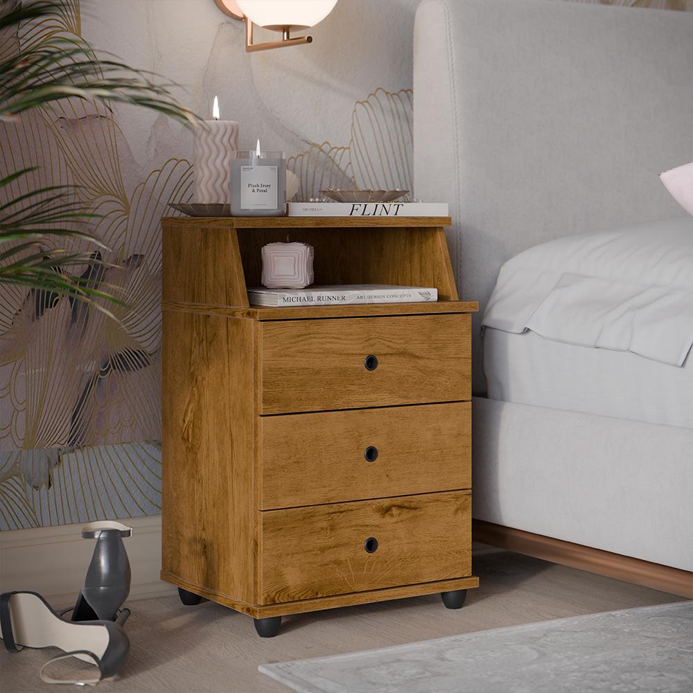 Mesa Cabeceira Luxo New 3 Gavetas Organizadoras Nicho Decorativo Mesinha Quarto Casal Solteiro Freijó - Lojas RPM