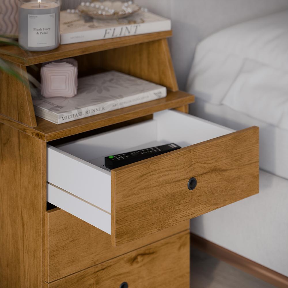 Mesa Cabeceira Luxo New 3 Gavetas Organizadoras Nicho Decorativo Mesinha Quarto Casal Solteiro Freijó - Lojas RPM
