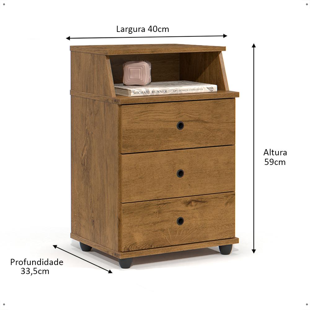Mesa Cabeceira Luxo New 3 Gavetas Organizadoras Nicho Decorativo Mesinha Quarto Casal Solteiro Freijó - Lojas RPM