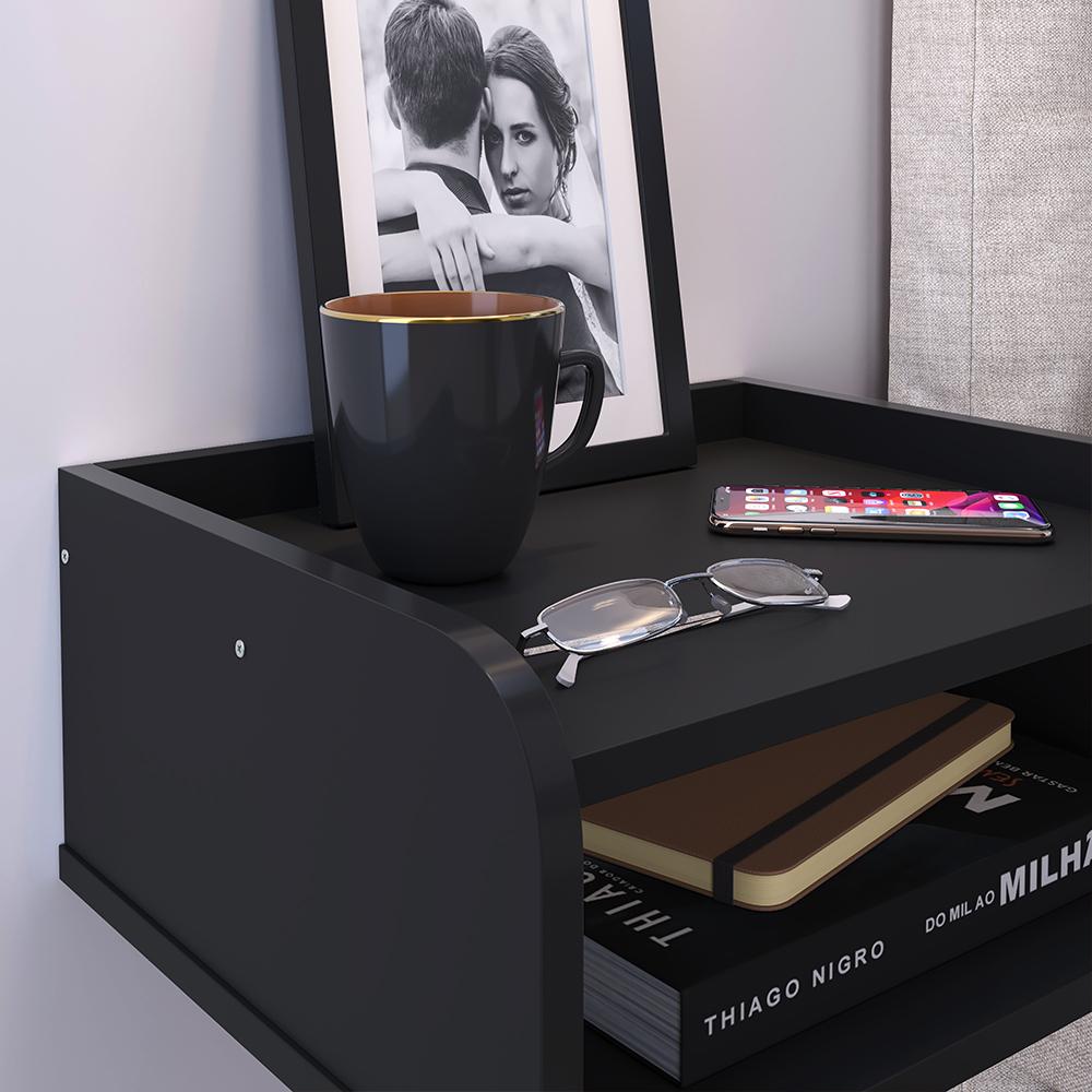 Mesa Cabeceira Suspensa Organizadora Lateral Cama Mesinha Up Suporte Nicho Decoração Quarto - Preto- RPM Móveis