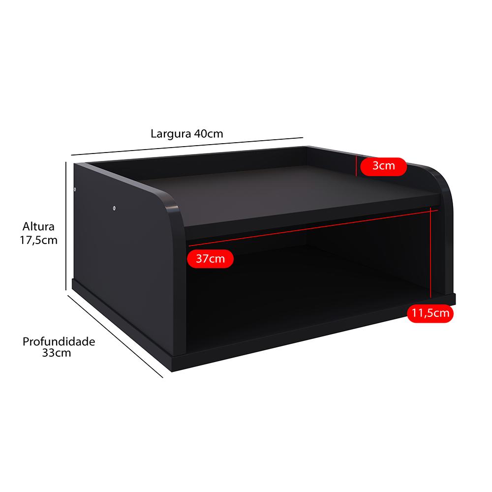 Mesa Cabeceira Suspensa Organizadora Lateral Cama Mesinha Up Suporte Nicho Decoração Quarto - Preto- RPM Móveis