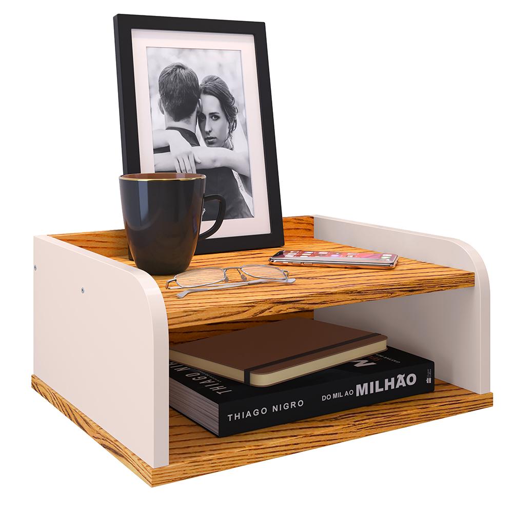 Mesa Cabeceira Suspensa Organizadora Lateral Cama Mesinha Up Suporte Nicho Decoração Quarto – Off White/Nature- RPM Móveis