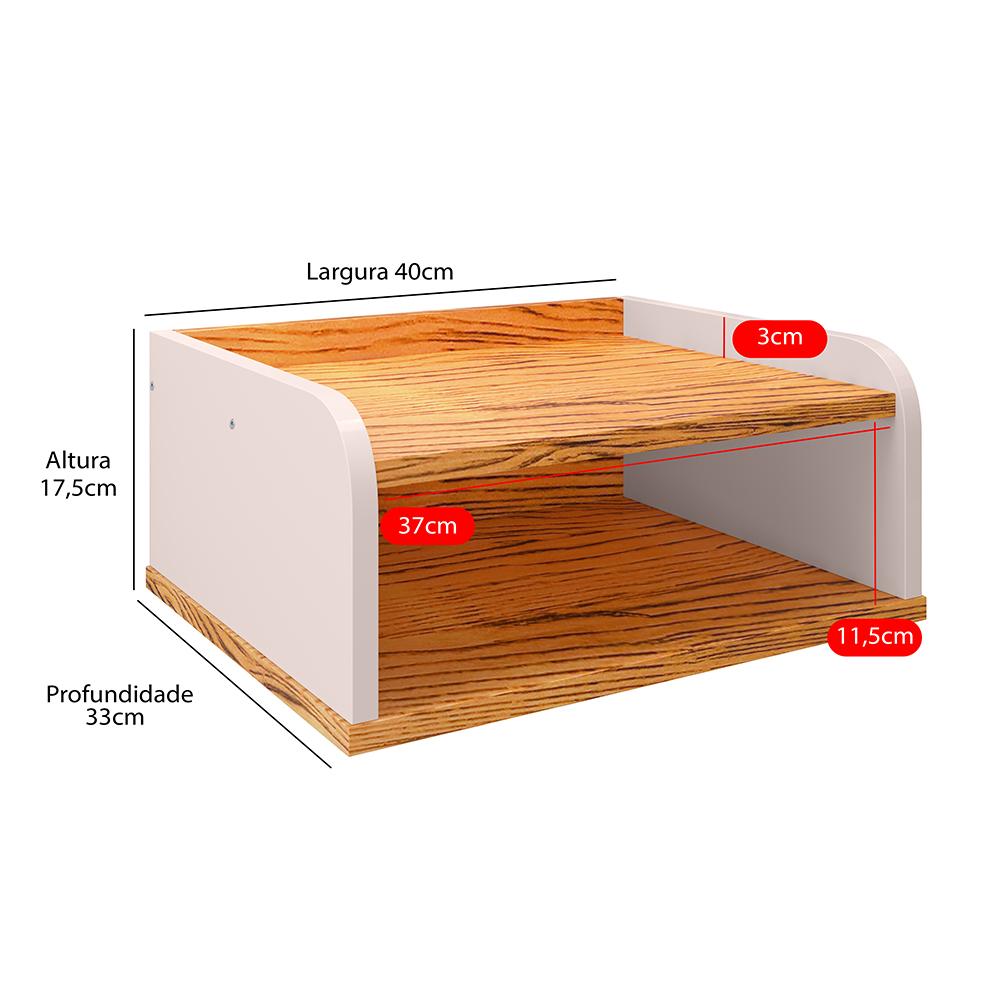 Mesa Cabeceira Suspensa Organizadora Lateral Cama Mesinha Up Suporte Nicho Decoração Quarto – Off White/Nature- RPM Móveis