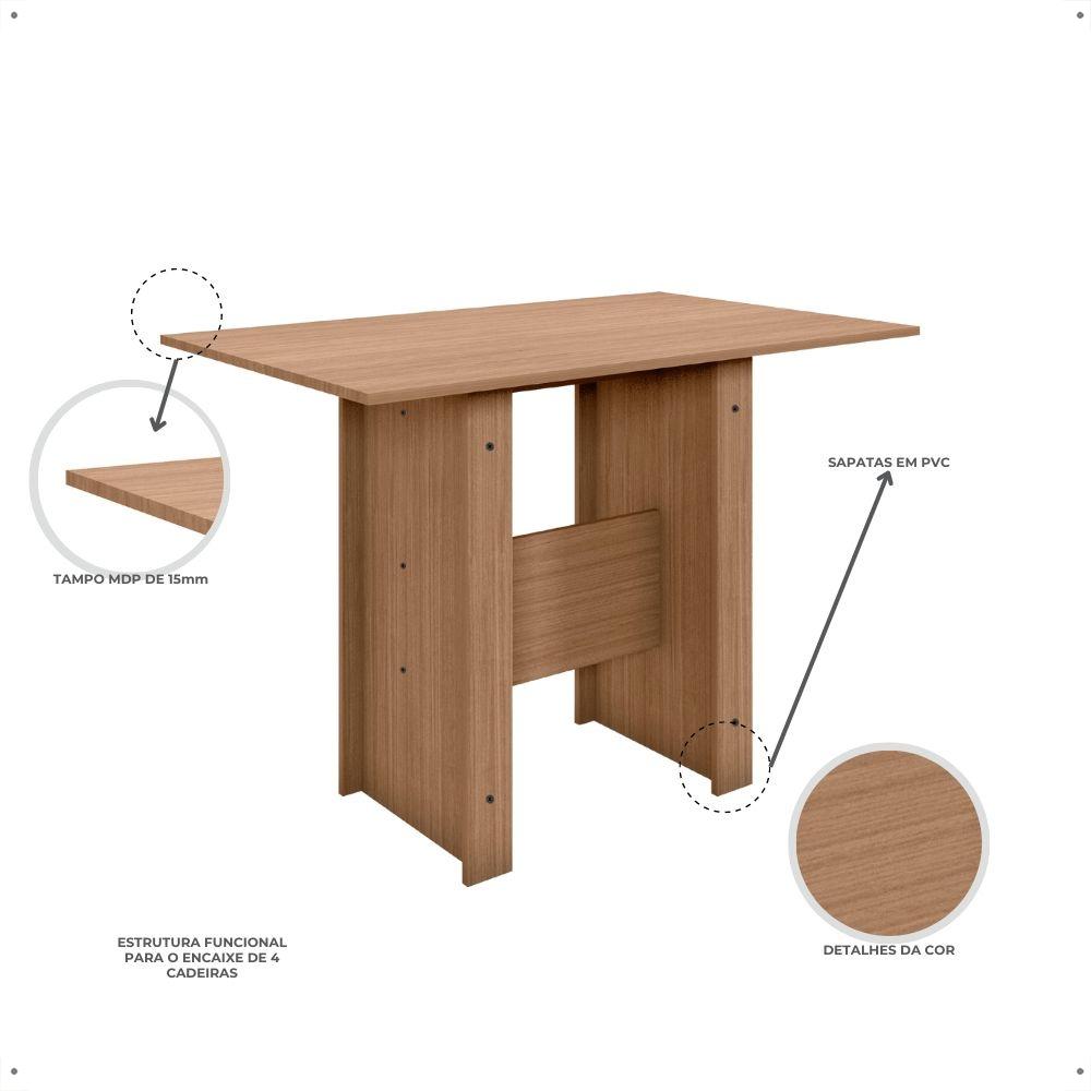 Mesa Milano 4 Lugares Retangular Ambiente Sala Jantar Cozinha Decoração Elegante Retrô - Carvalho
