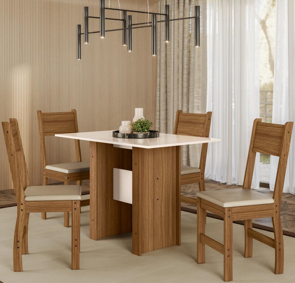 Mesa Milano 4 Lugares Retangular Ambiente Sala Jantar Cozinha Decoração Elegante Retrô - Carvalho/Off white