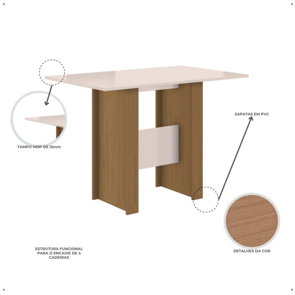 Mesa Milano 4 Lugares Retangular Ambiente Sala Jantar Cozinha Decoração Elegante Retrô - Carvalho/Off white