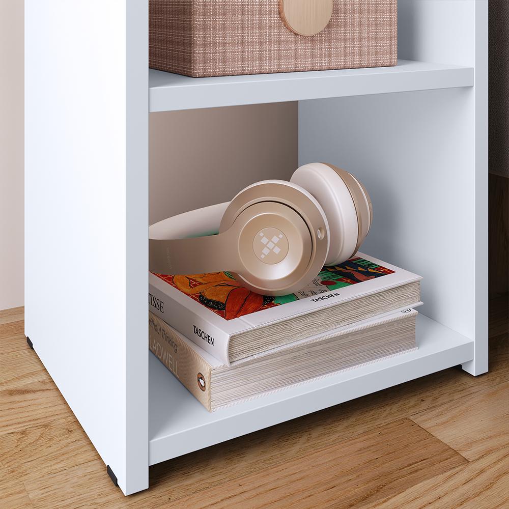 Mesa de Cabeceira Bella Mesinha Estreita Prateleira Lateral Cama Box Criado Retrô Decoração Quarto - Branco - RPM