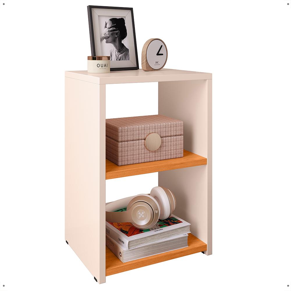 Mesa de Cabeceira Bella Mesinha Estreita Prateleira Lateral Cama Box Criado Retrô Decoração Quarto - Off White/Cinamomo - RPM
