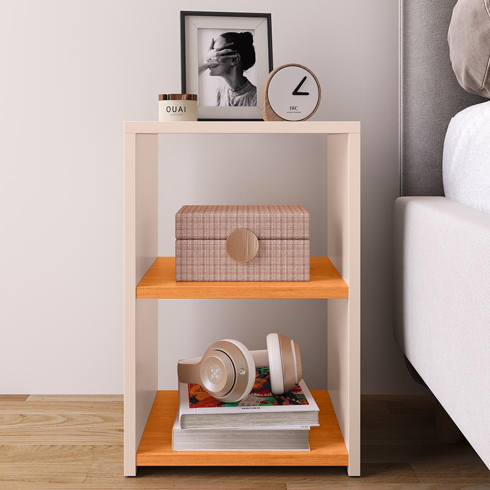 Mesa de Cabeceira Bella Mesinha Estreita Prateleira Lateral Cama Box Criado Retrô Decoração Quarto - Off White/Cinamomo - RPM