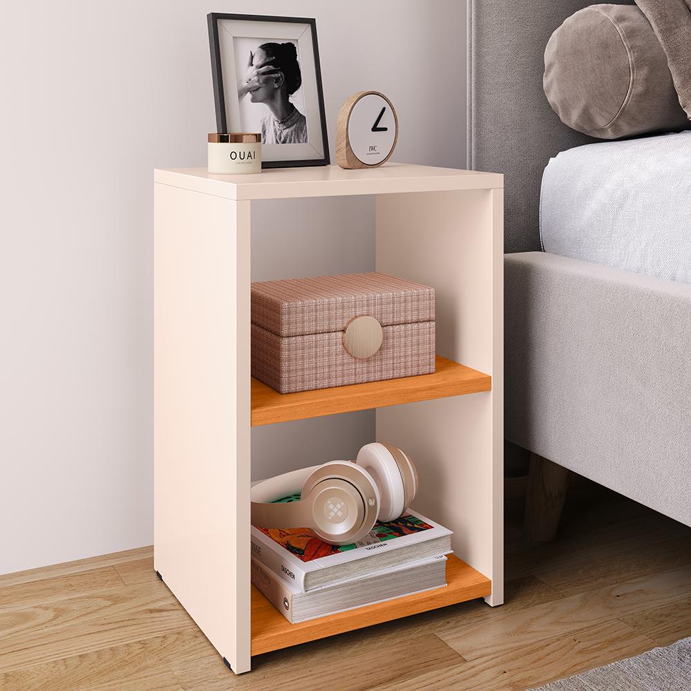 Mesa de Cabeceira Bella Mesinha Estreita Prateleira Lateral Cama Box Criado Retrô Decoração Quarto - Off White/Cinamomo - RPM