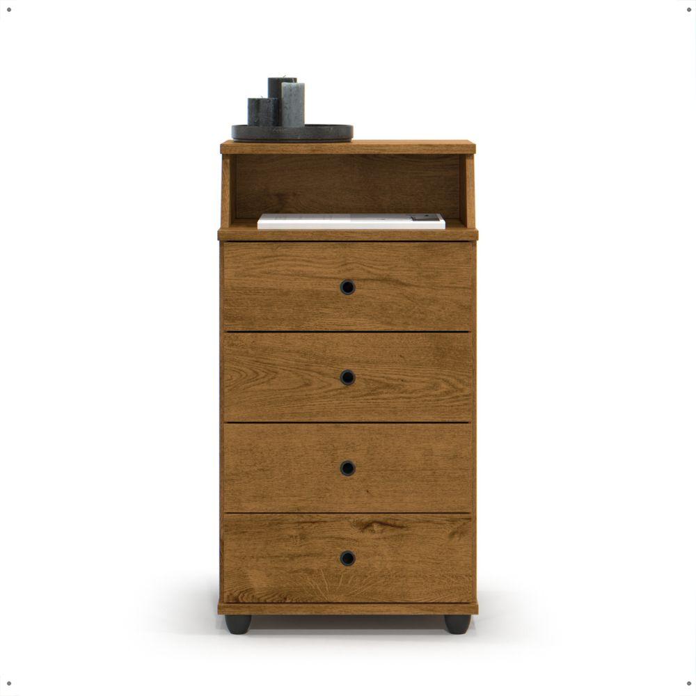 Mesa de Cabeceira Luxo II New Mesinha Lateral Cama 4 Gavetas Nicho Decoração Quarto Solteiro Pequeno - Freijó - RPM