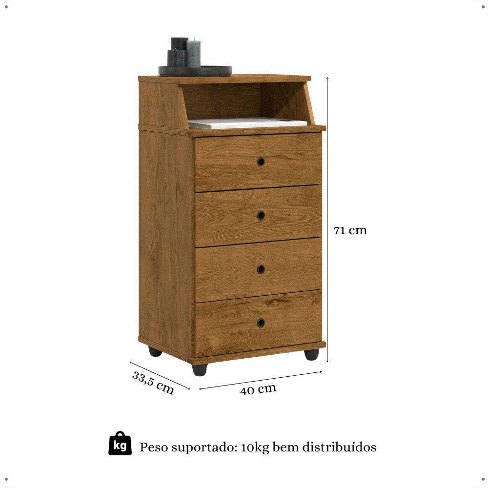 Mesa de Cabeceira Luxo II New Mesinha Lateral Cama 4 Gavetas Nicho Decoração Quarto Solteiro Pequeno - Freijó - RPM