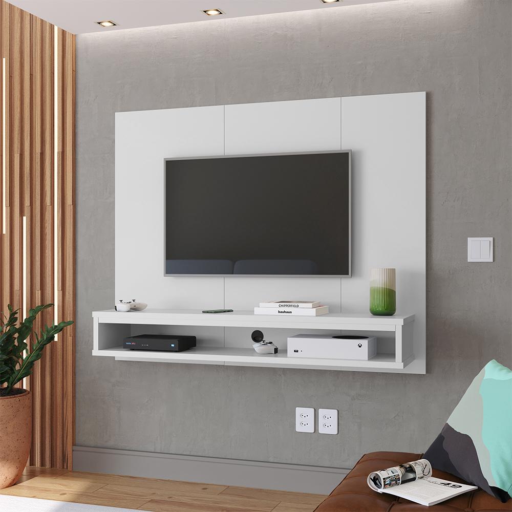 Painel Cissa Tv 32 36 39 40 42 46 47 50 Polegadas Prateleira Nicho Decorativo Suspenso Quarto Sala -Branco - RPM