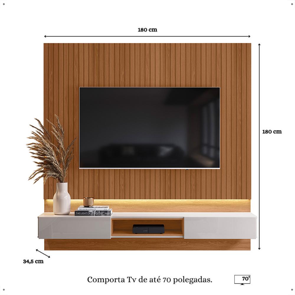 Painel Paris 1.8 Home Tv 70 Polegadas Nicho 2 Gavetas Decoração Led Sala Jequitibá Ripado/Off White Perolizado - Lojas RPM