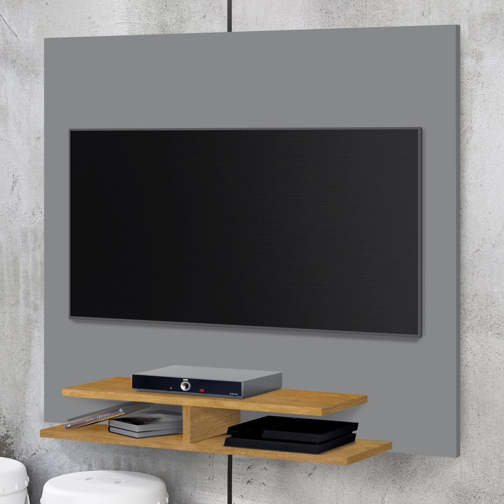 Painel Quênia Tv 32 Polegadas Prateleira Organizadora Porta Objetos Decoração Sala Quarto Multiuso - Cinza/Nature - RPM Móveis